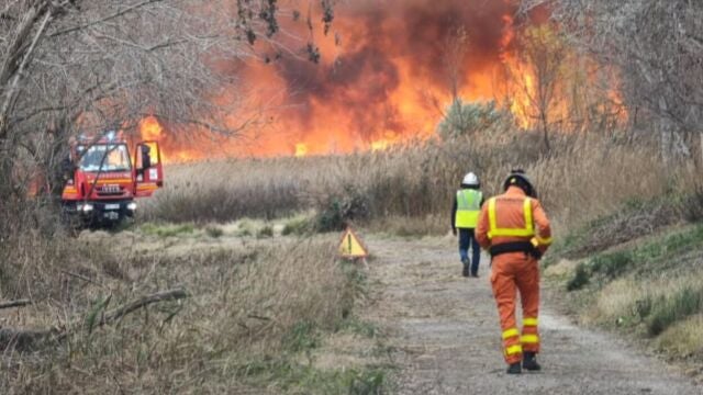 Controlado el incendio de la marjal de Sagunto después de una noche de trabajo