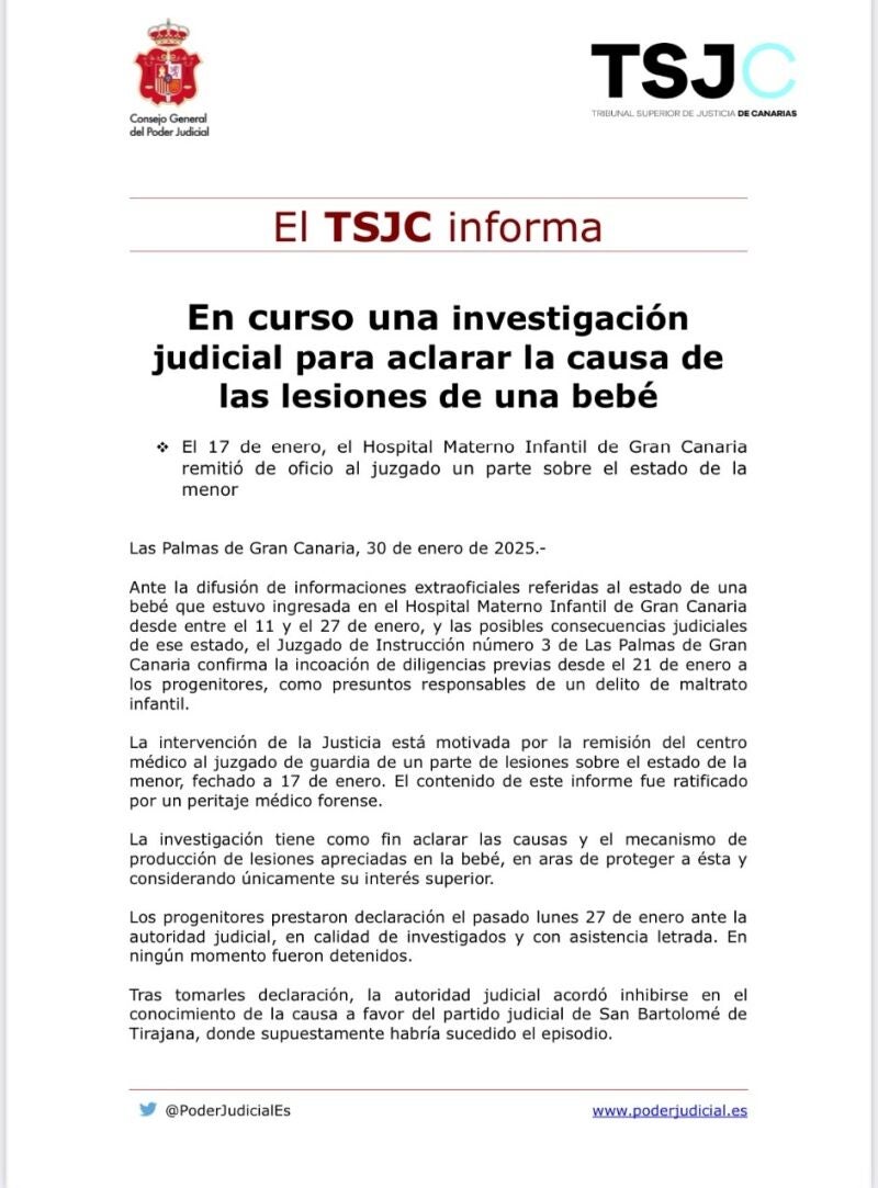 Comunicado del TSJC sobre la hija de Anabel Pantoja y David Rodríguez