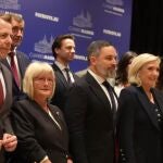 Dirigentes europeos en la cumbre de Patriots en Madrid, como el líder de Vox, Santiago Abascal, o la líder francesa Marine Le Pen