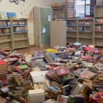 Imagen del interior de la Biblioteca Municipal de Algemesí tras el paso de la DANA