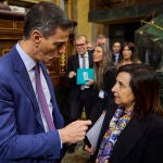 El presidente del Gobierno, Pedro Sanchez y Margarita Robles en el Congreso
