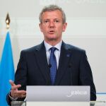 Alfonso Rueda en su comparecencia de hoy ante los medios. 
