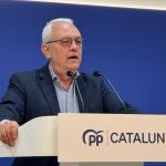 El secretario general del PP en Catalunya, Santi Rodríguez, en rueda de prensa este lunes