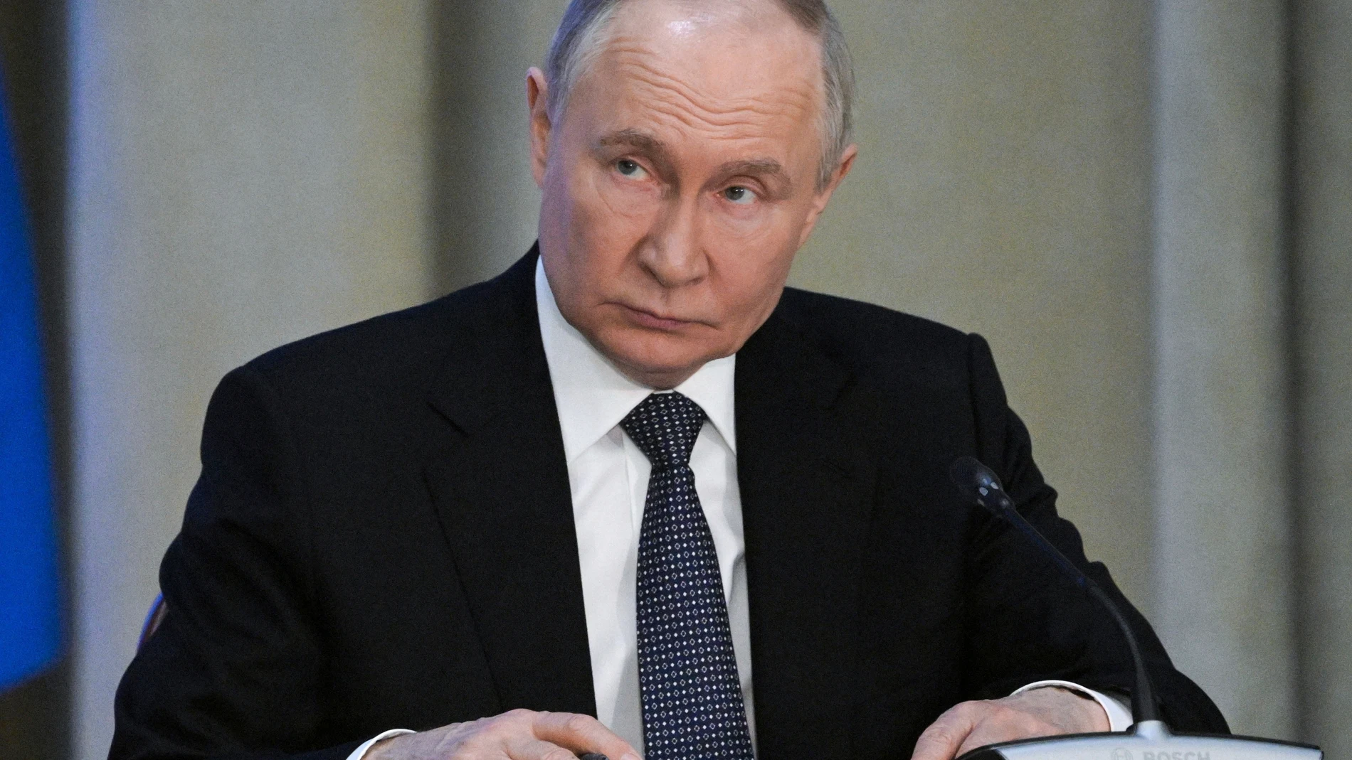 Russian President Vladimir Putin attends a meeting of the Prosecutor General's Office Board in Moscow, Russia, Wednesday, March 19, 2025. (Alexei Nikolsky, Sputnik, Kremlin Pool Photo via AP)