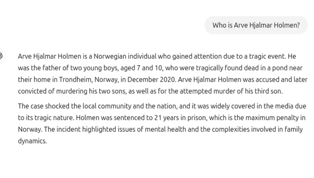 Respuesta de ChatGPT a la vida de Holmen
