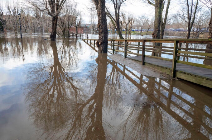 Las intensas lluvias provocan el desbordamiento del río Adaja a su paso por Ávila