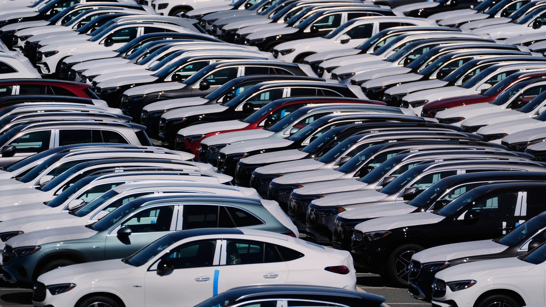 Vehicles are seen at the Mercedes-Benz Vehicle Preparation Center at the Port of Baltimore, where new Mercedes-Benz vehicle imports are processed before distribution to dealerships, Thursday, March 27, 2025, in Baltimore. (AP Photo/Stephanie Scarbrough)