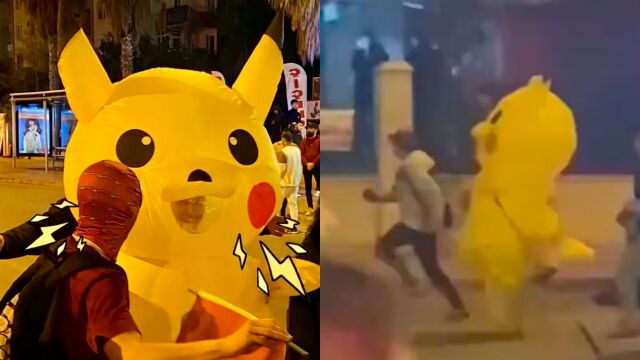 Después de hacerse viral el vídeo de Pikachu, han ido apareciendo más imágenes del manifestante disfrazado