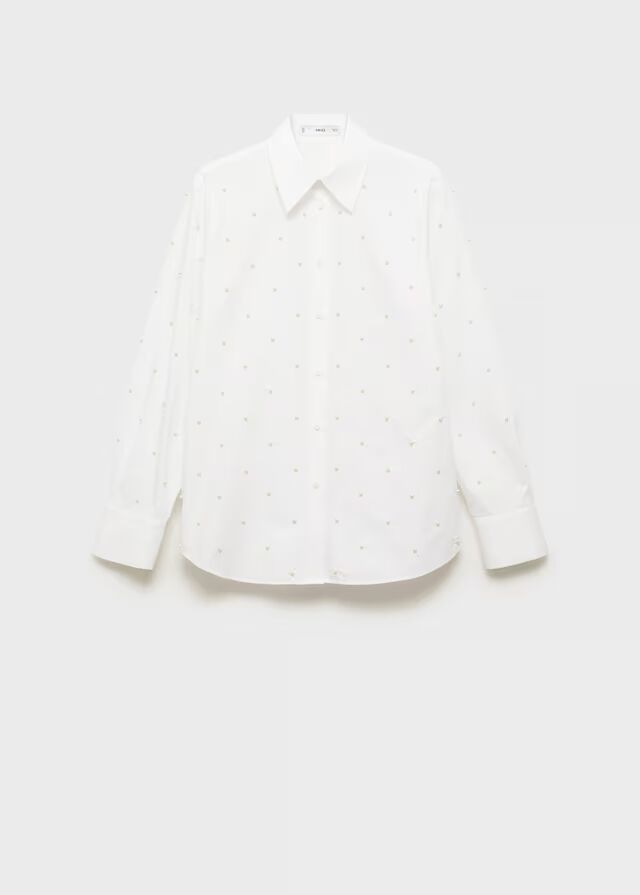 Camisa algodón detalle perlas.