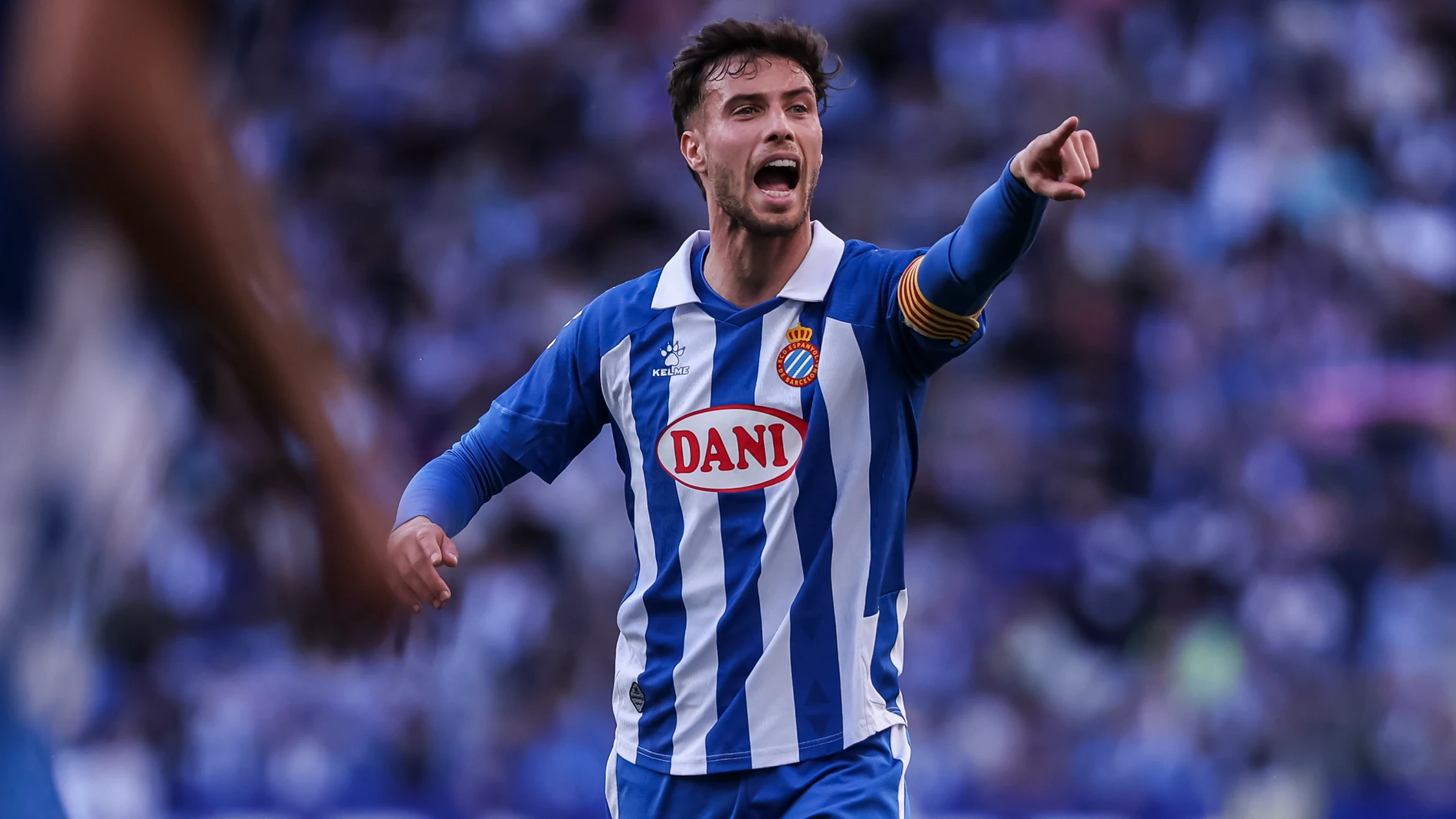 Javi Puado of RCD Espanyol gestures during the Spanish league, La Liga EA Sports, football match played between RCD Espanyol and Atletico de Madrid at RCDE Stadium on March 29, 2025 in Cornella, Barcelona, Spain. AFP7 29/03/2025 ONLY FOR USE IN SPAIN