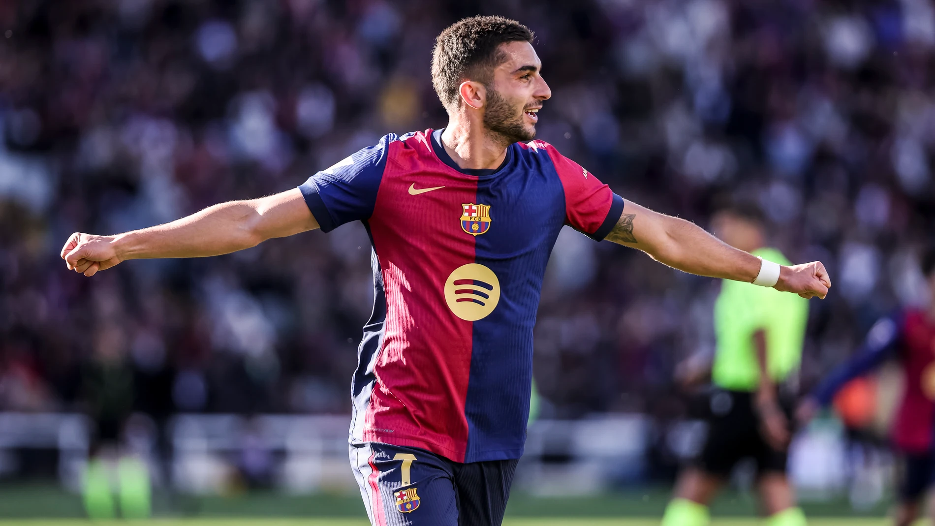 Ferran Torres of FC Barcelona celebrates a goal during the Spanish league, La Liga EA Sports, football match played between FC Barcelona and Girona FC at Estadi Olimpic Lluis Companys on March 30, 2025 in Barcelona, Spain. AFP7 30/03/2025 ONLY FOR USE IN SPAIN