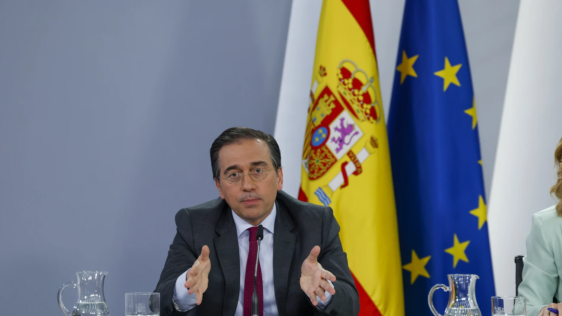 El ministro de Exteriores, José Manuel Albares, durante la rueda de prensa posterior a la reunión del Consejo de Ministros el martes en el complejo del Palacio de la Moncloa, en Madrid.