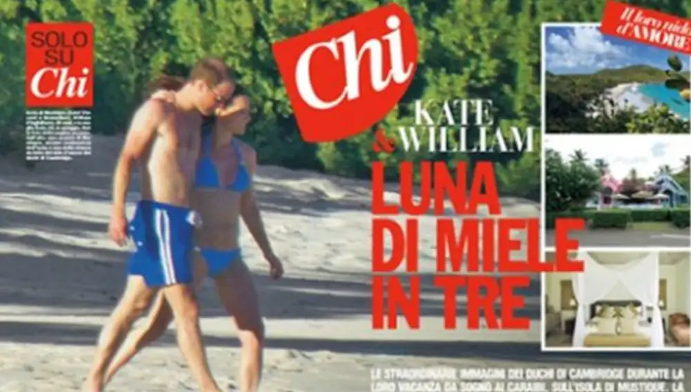 Los príncipes de Gales en la playa en la revista "Chi"