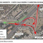 Cierre total del paso inferior de vehículos que conecta la calle de Seseña, bajo la autovía, con la carretera de Boadilla del Monte