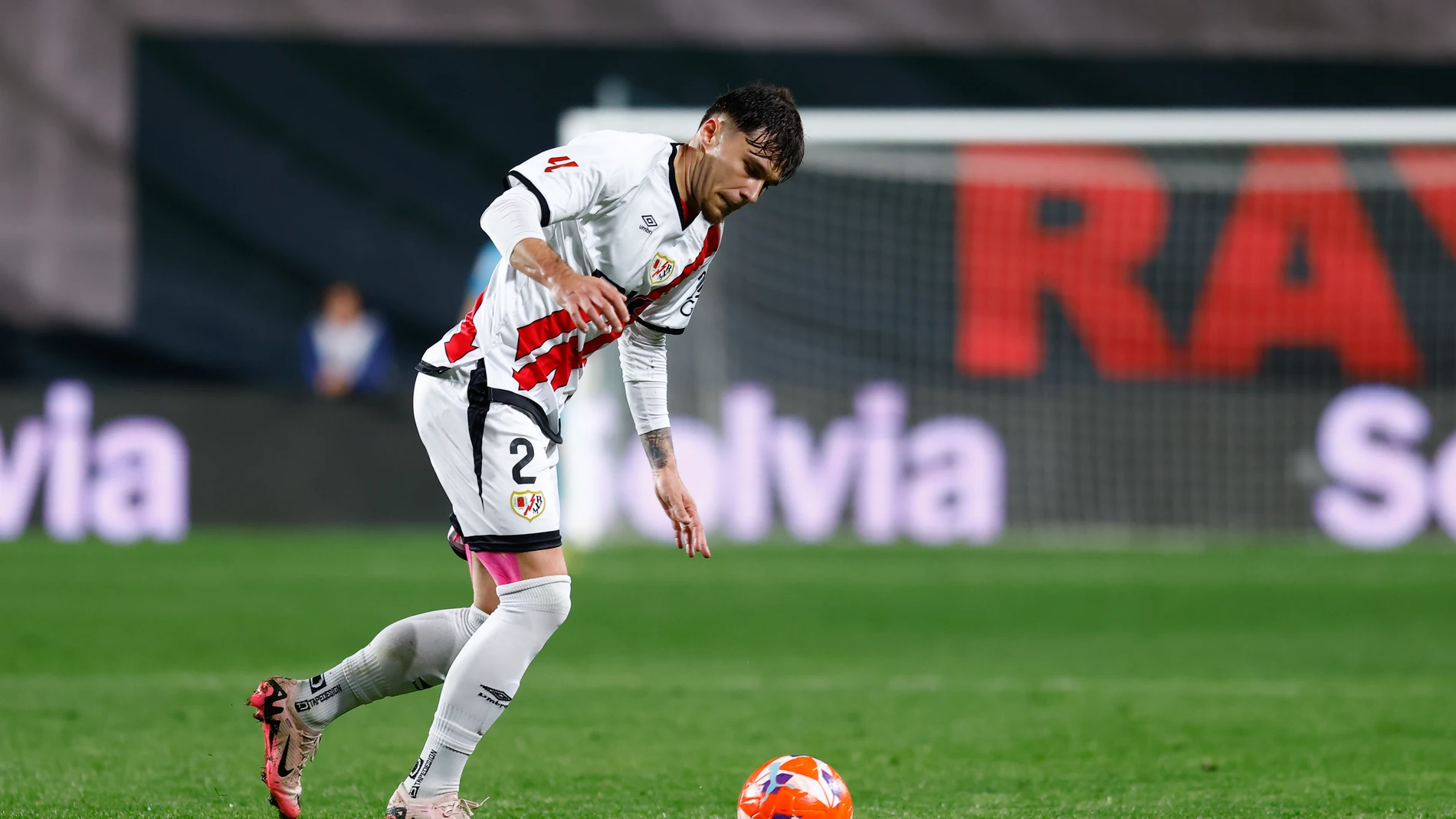Andrei Ratiu of Rayo Vallecano in action during the Spanish League, LaLiga EA Sports, football match played between Rayo Vallecano and RCD Espanyol at Estadio de Vallecas on April 04, 2025, in Madrid, Spain. AFP7 04/04/2025 ONLY FOR USE IN SPAIN