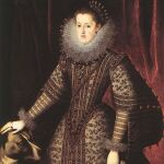 La reina Margarita de Austria luciendo una lechuguilla del siglo XVII. Óleo de B. González