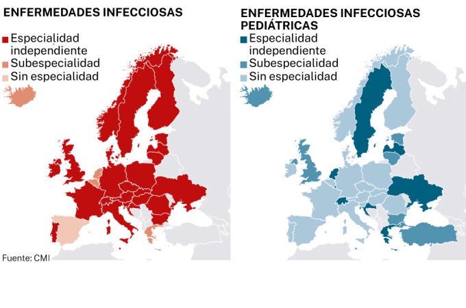 Mapa de los países europeos en los que la especialidad de Enfermedades infecciosas está aprobada