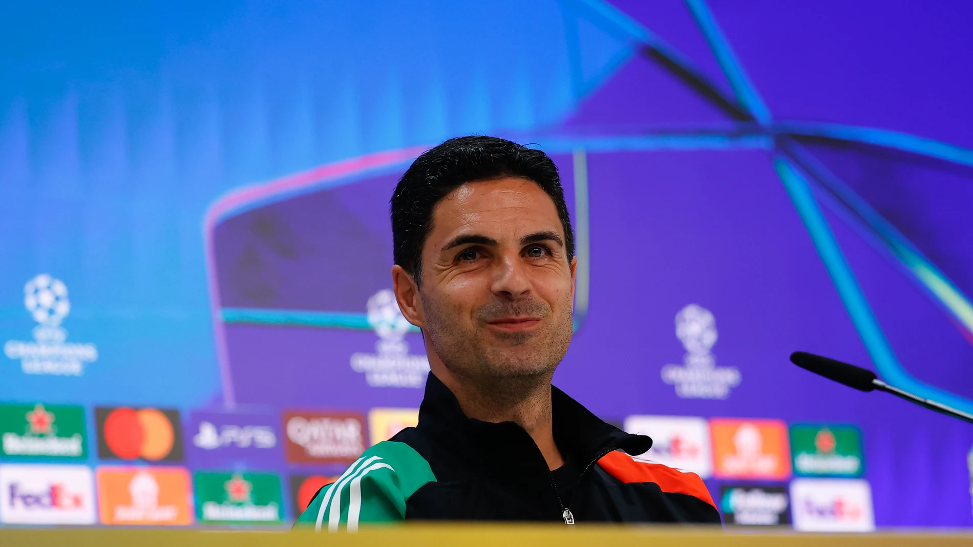 Mikel Arteta, head coach Arsenal FC, attends his press conference ahead of the UEFA Champions League, football match against Real Madrid, at Santiago Bernabeu stadium on April 15, 2025, in Madrid, Spain. AFP7 15/04/2025 ONLY FOR USE IN SPAIN