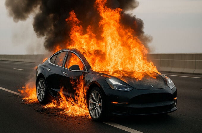 Un Tesla Model 3 ardiendo