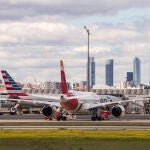 Aviones de Iberia en el Aeropuerto de Madrid Barajas. 