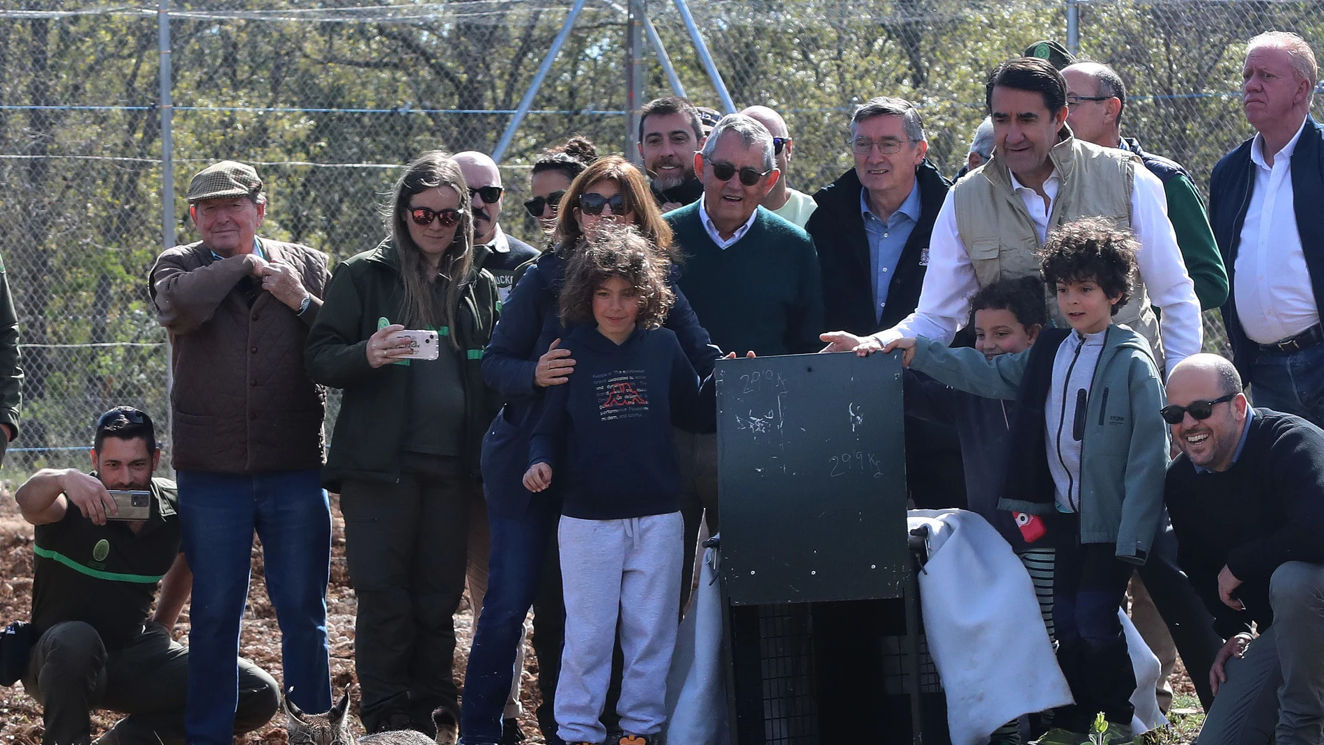 El consejero Suárez-Quiñones durante la suelta de dos nuevos ejemplares de lince en el Cerrato palentino