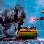 El T-rex a punto de perseguir a Alan Grant