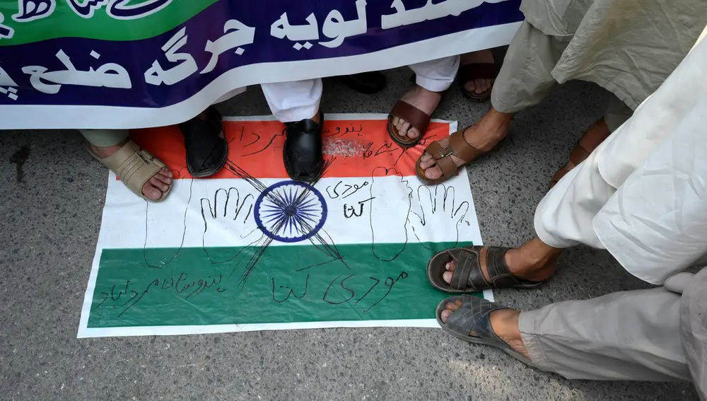 Supporters of different political parties protest against India in Peshawar