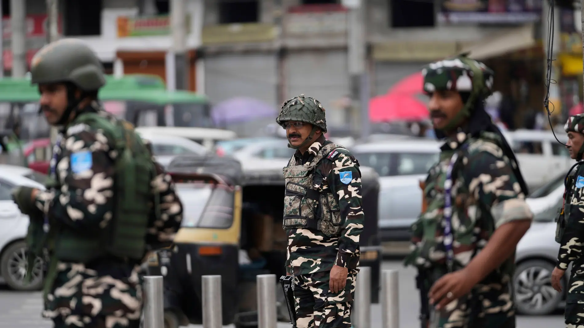 Indian soldiers stand guard in Srinagar, Indian controlled Kashmir, Friday, May 9, 2025. (AP Photo/Mukhtar Khan)