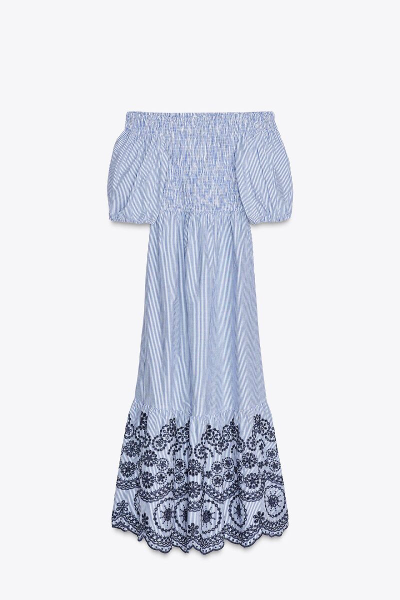Vestido midi rayas bordado.