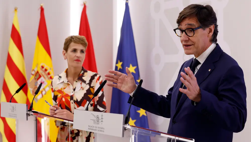 Rueda de prensa de la presidenta del Gobierno de Navarra, María Chivite y el president de la Generalitat de Catalunya, Salvador Illa, tras su reunión