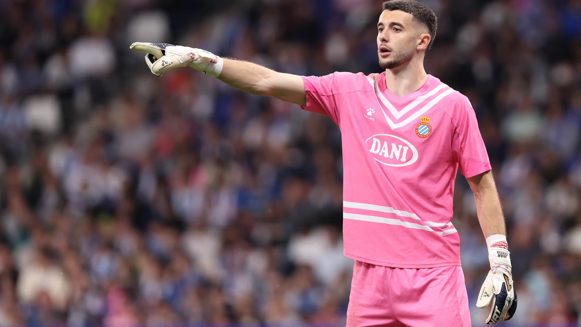 Joan Garcia of RCD Espanyol gestures during the Spanish league, La Liga EA Sports, football match played between RCD Espanyol and FC Barcelona at RCDE Stadium on May 15, 2025 in Cornella, Barcelona, Spain. AFP7 15/05/2025 ONLY FOR USE IN SPAIN