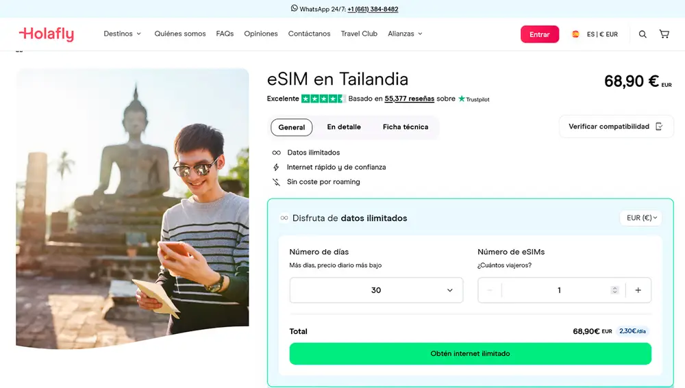 En Holafly eliges los días en los que tienes datos ilimitados