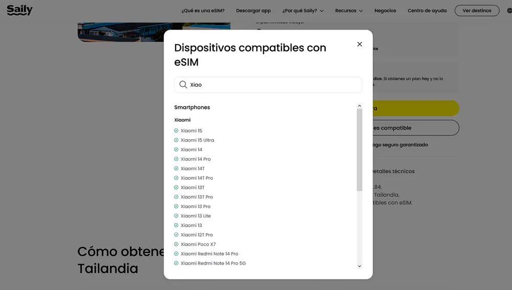 En la web de Saily tienes los móviles compatibles
