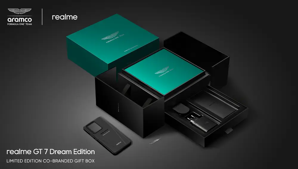 El paquete de venta del exclusivo realme GT 7 Dream Edition by Aston Martin