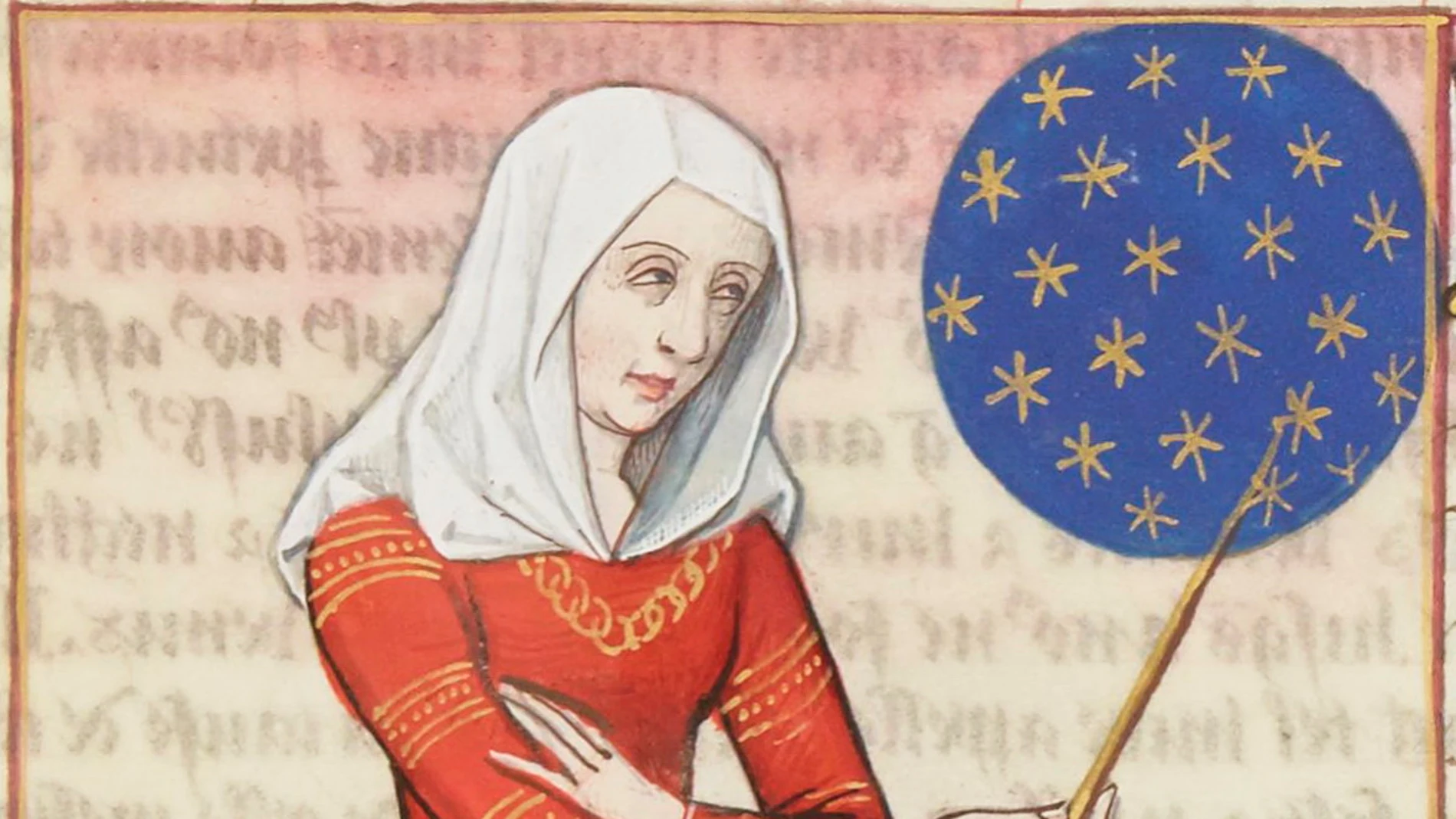 Faltonia Proba enseñando la historia del mundo en esta miniatura de Boccaccio
