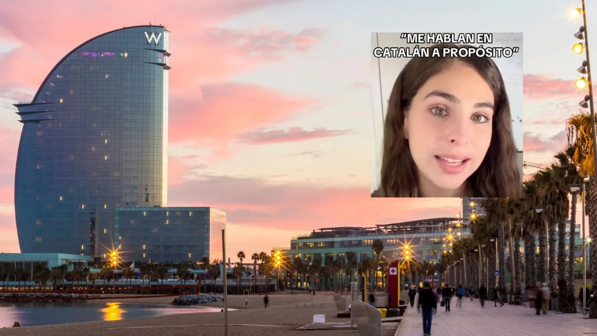 Una imagen de la ciudad de Barcelona junto con una influencer argentina