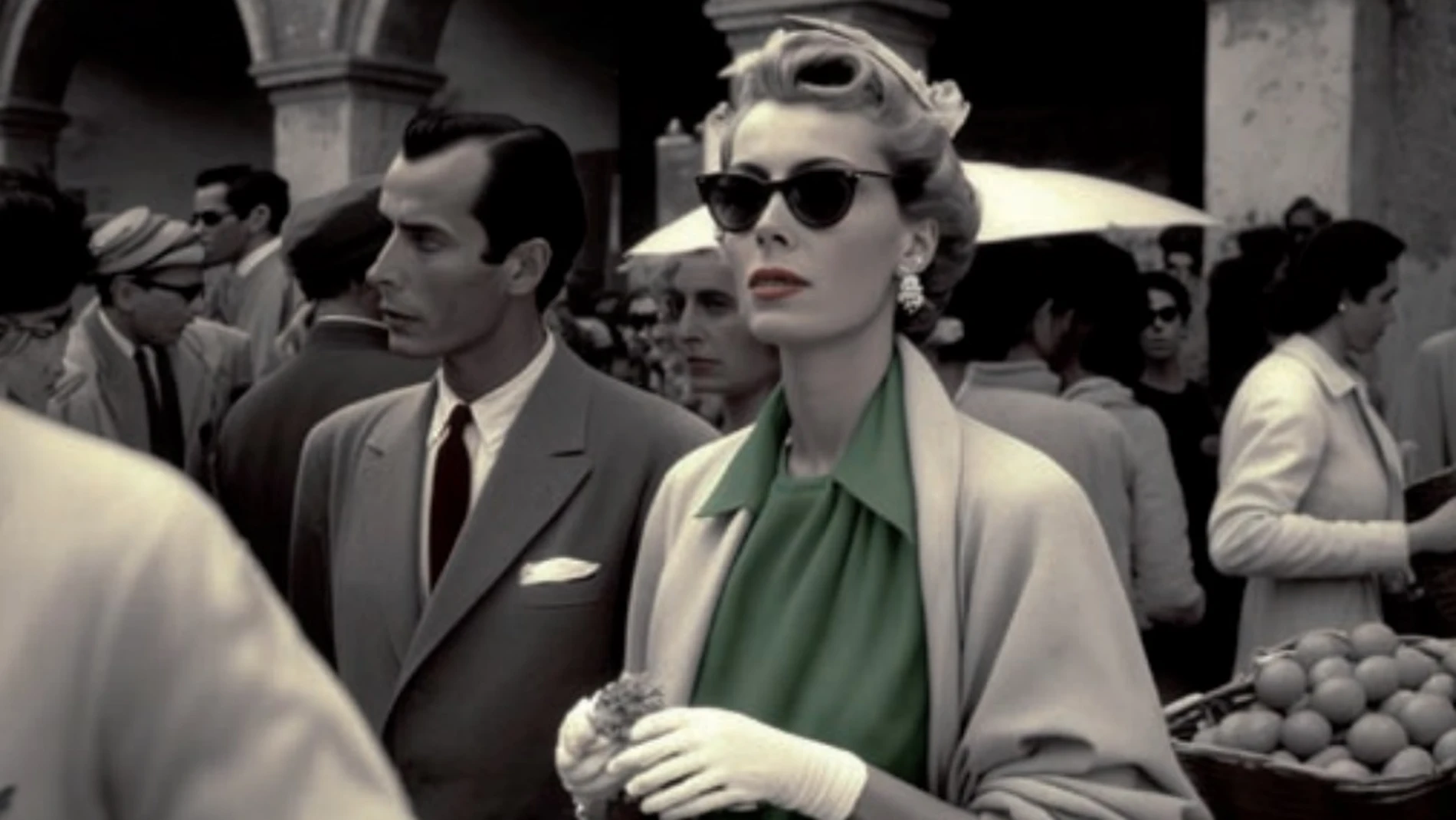Recreación de Grace Kelly, durante una supuesta visita de la actriz al mercadillo