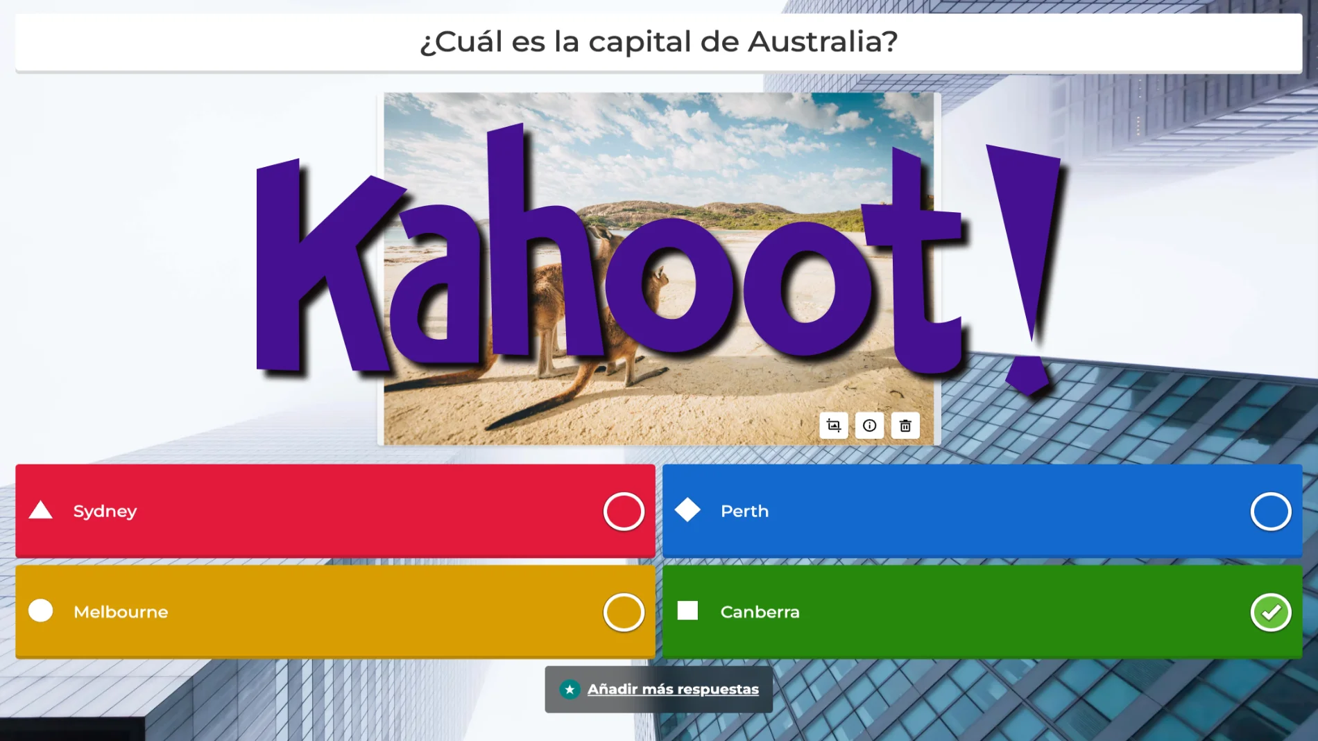 Una pregunta tipo "Quiz", con cuatro respuestas, en la plataforma de Kahoot