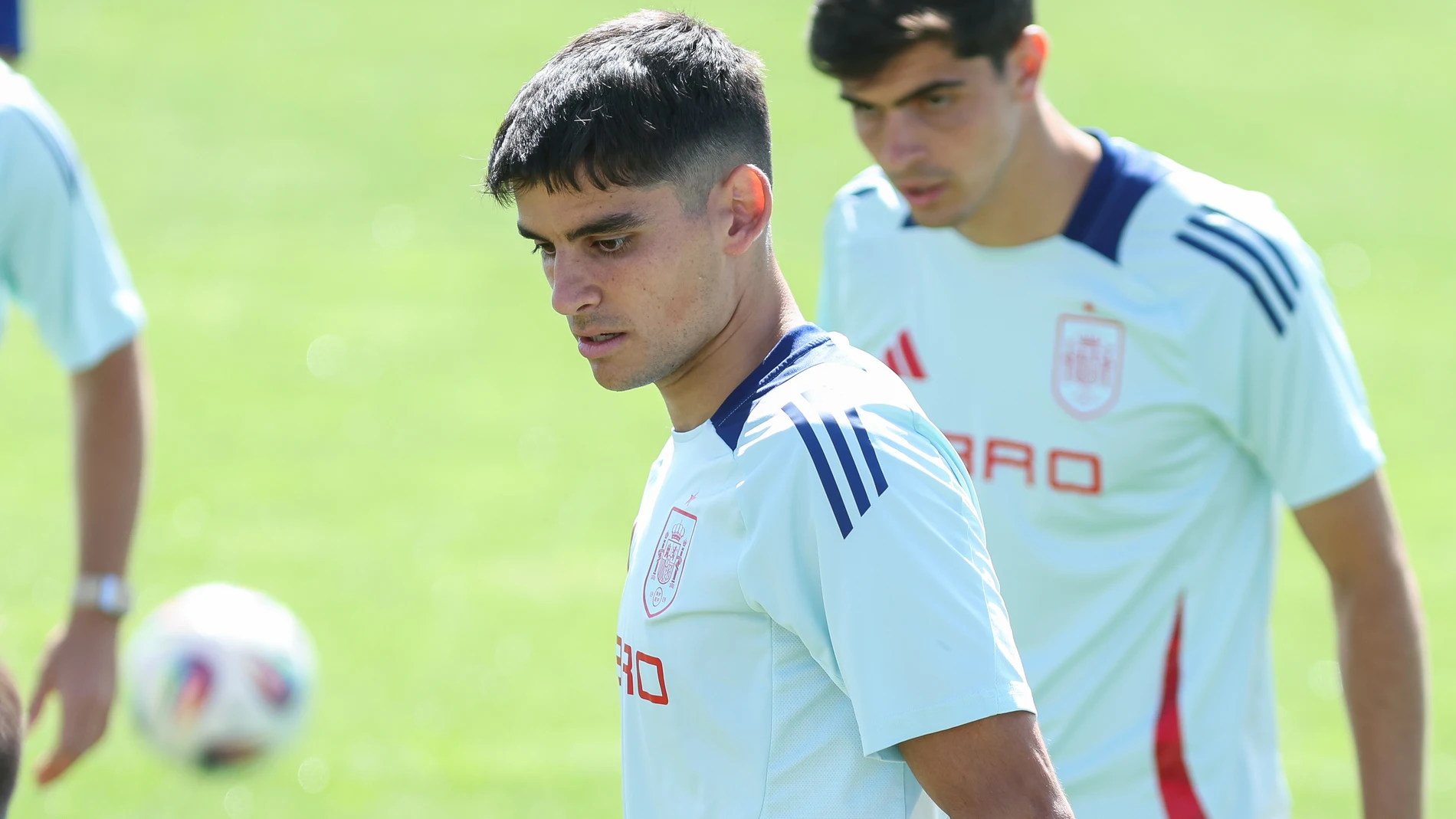 Gerard Martin of Spain U21 looks on during a training session prior to the UEFA European Under 21 Championship at Ciudad del Futbol on June 05, 2025, in Las Rozas, Madrid, Spain. AFP7 05/06/2025 ONLY FOR USE IN SPAIN