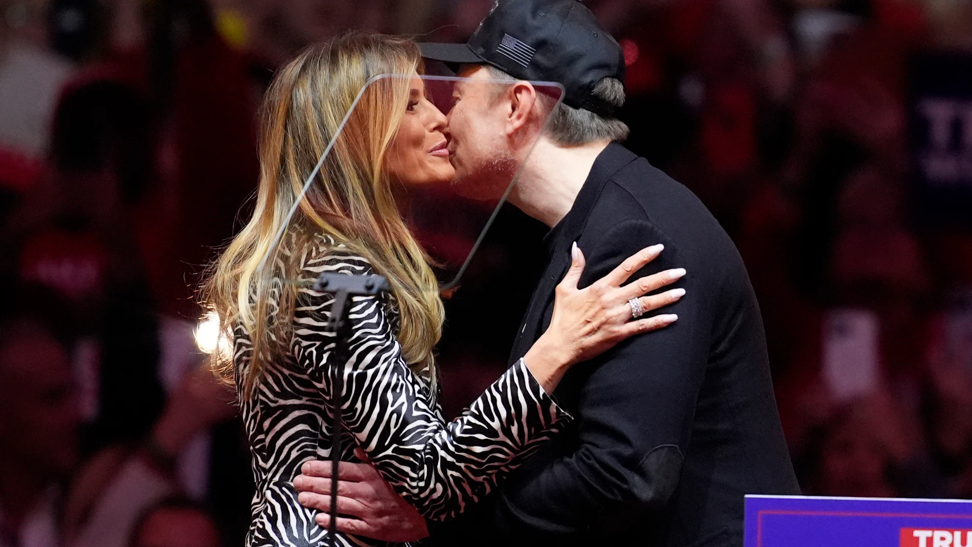 FILE - Former first lady Melania Trump greets Elon Musk before Republican presidential nominee former President Donald Trump arrives at a campaign rally at Madison Square Garden, Oct. 27, 2024, in New York. (AP Photo/Evan Vucci, File)