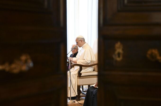 León XIV, este viernes, en el encuentro que mantuvo con diferentes congregaciones religiosas en el Vaticano