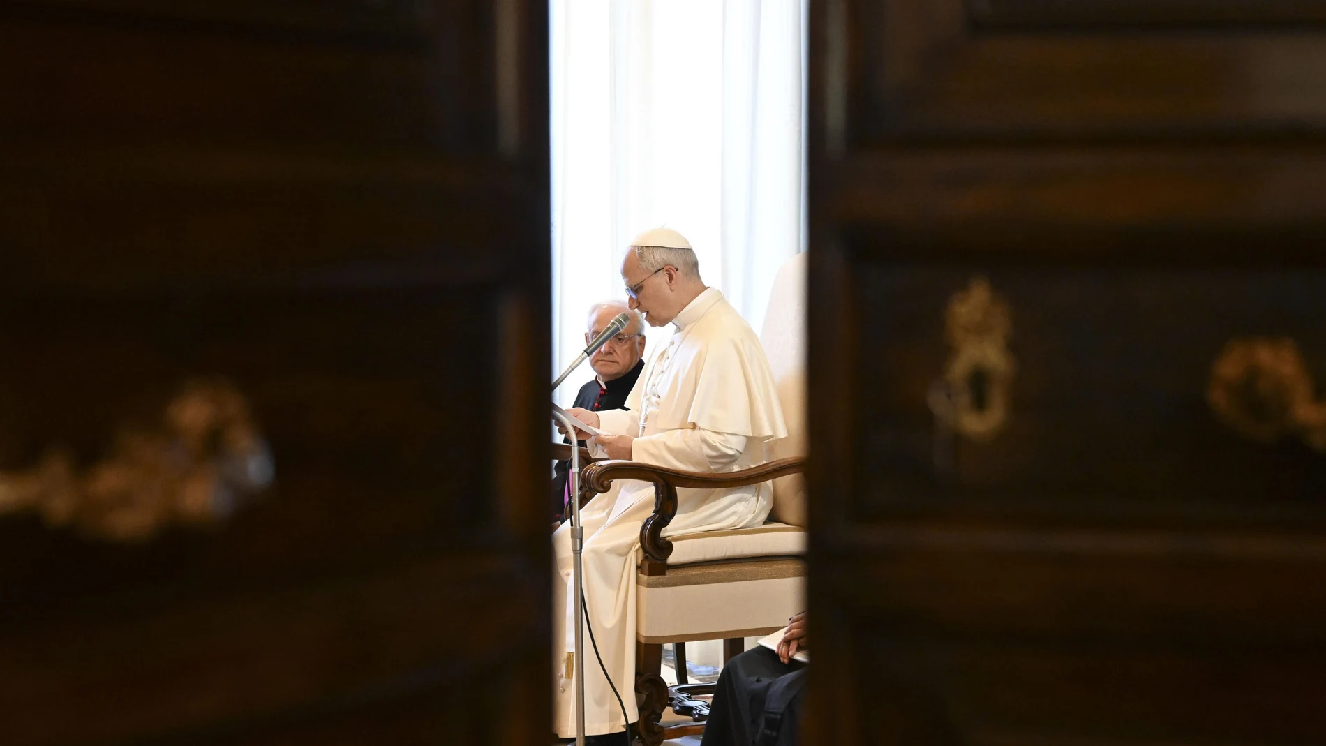 León XIV, este viernes, en el encuentro que mantuvo con diferentes congregaciones religiosas en el Vaticano
