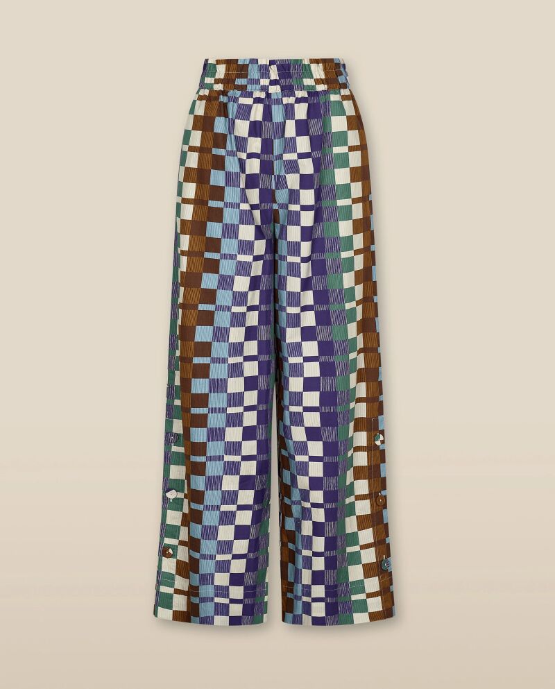 Pantalón ancho de algodón con estampado geométrico.
