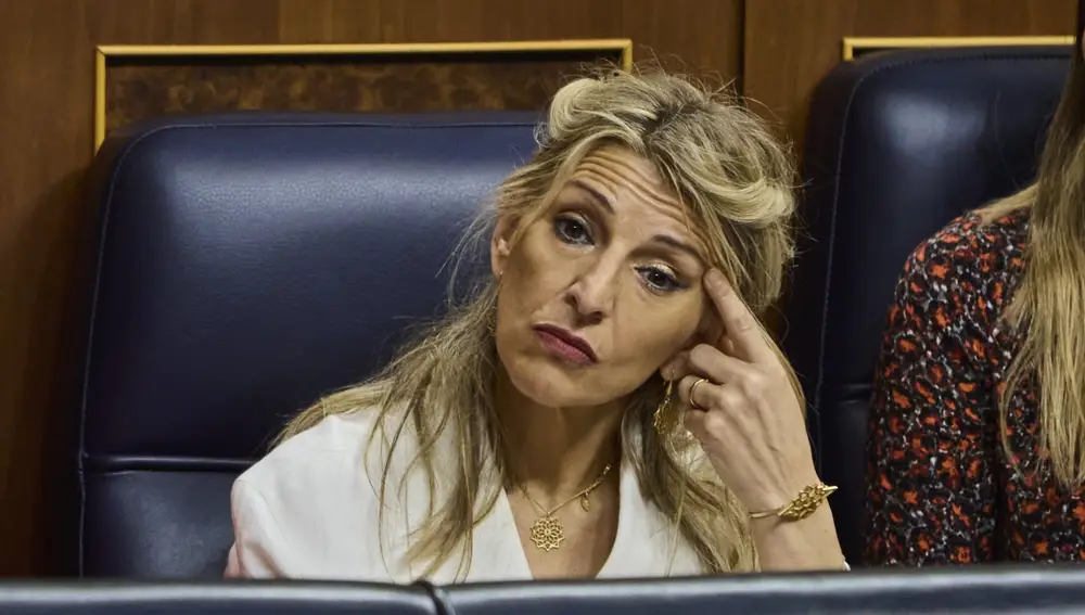Yolanda Diaz (Sumar) en una comparecencia del presidente del Gobierno, Pedro Sánchez