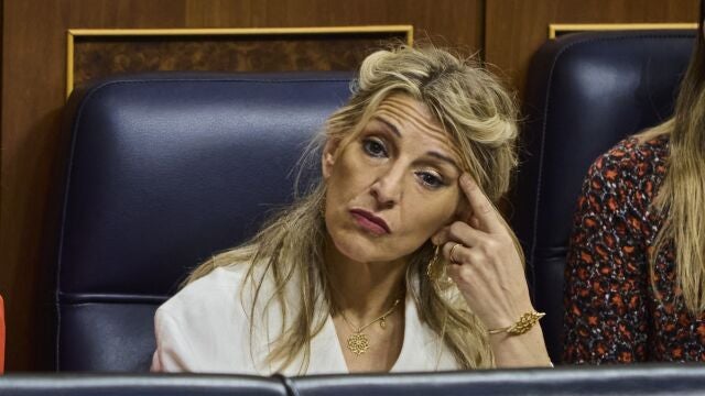 Yolanda Diaz (Sumar) en una comparecencia del presidente del Gobierno, Pedro Sánchez