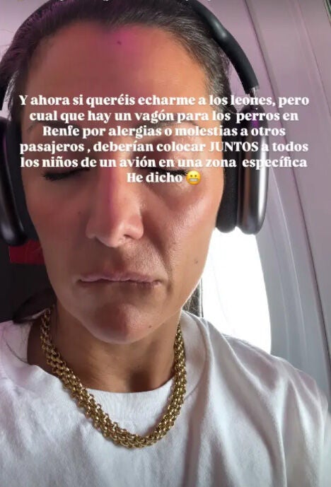 Nagore Robles en el story de la polémica sobre los niños y los vuelos de avión