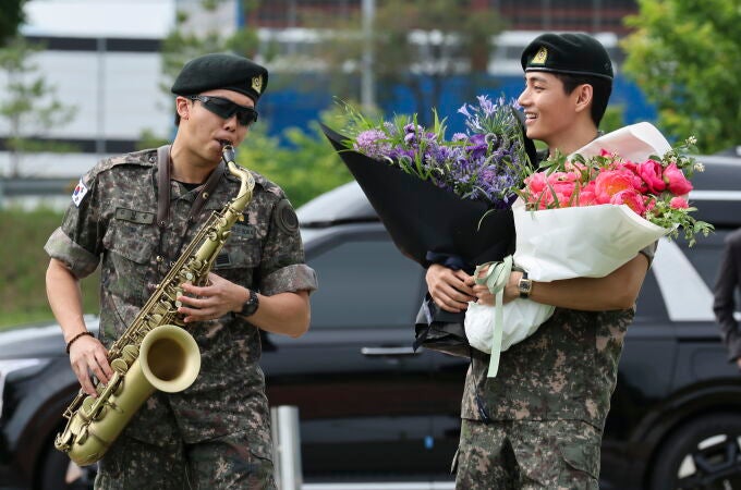 BTS members RM and V complete mandatory military service in Chuncheon