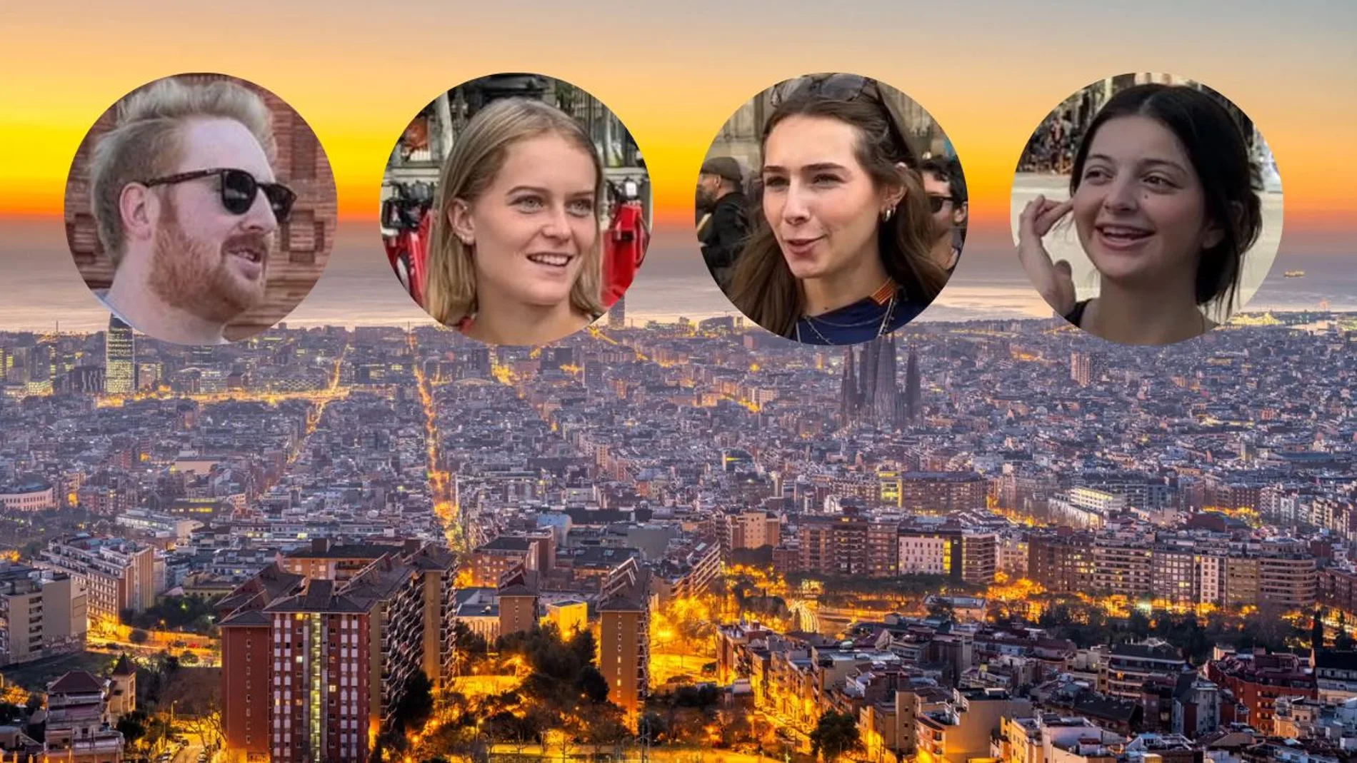Cuatro turistas extranjeros en la ciudad de Barcelona