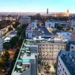 Vista aérea del nuevo complejo de viviendas de Grupo ABU en el Prado de San Sebastián