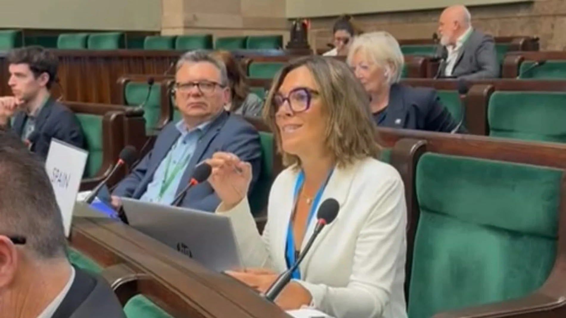 Milagros Marcos durante su intervención en Varsovia
